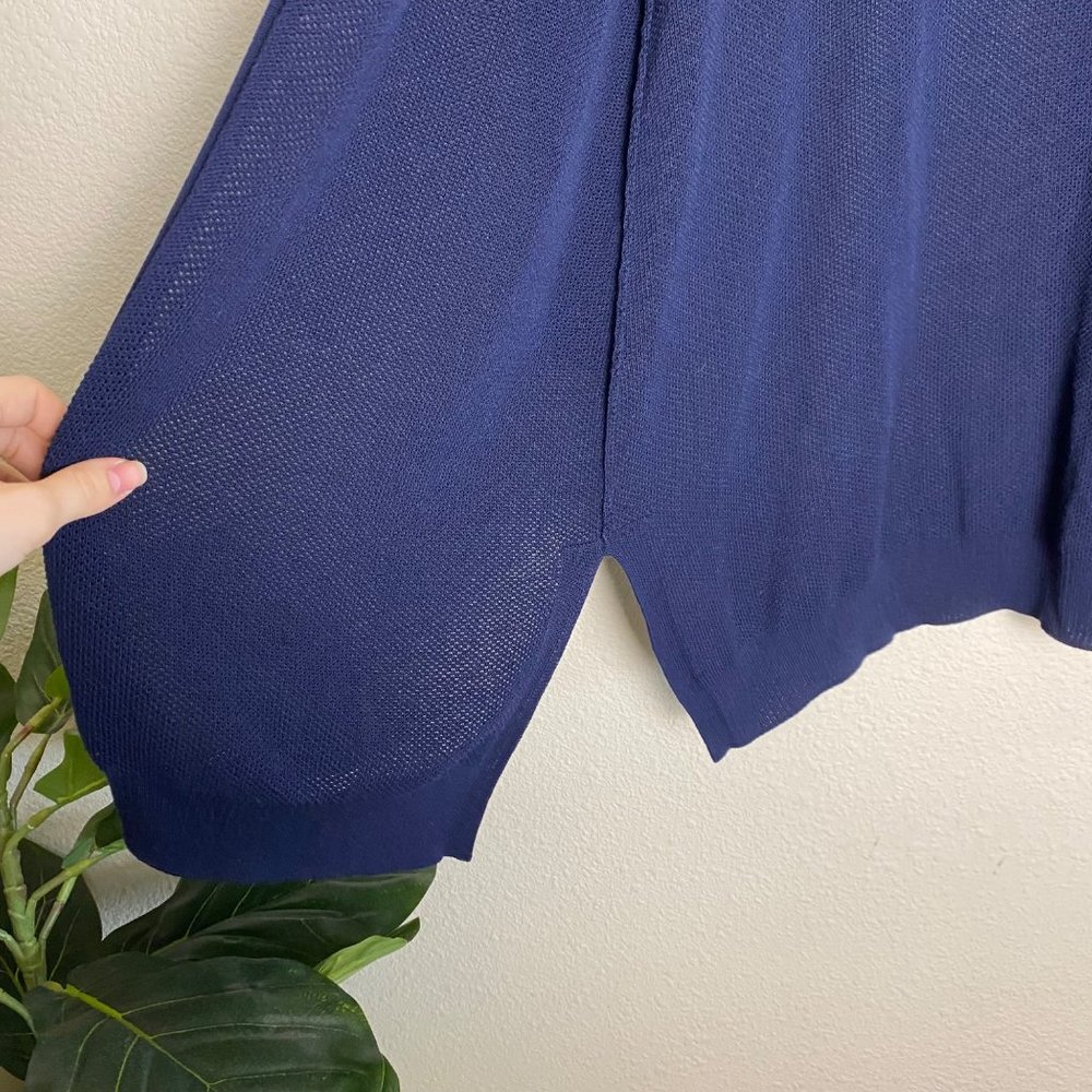 Eileen Fisher Simple Cardi Long Cardigan Waffle Knit Open Front Blue Tencel - Picture 6 of 7
